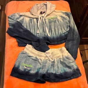 Seahawks Tie-Dye Cropped Hoodie and Shorts Set